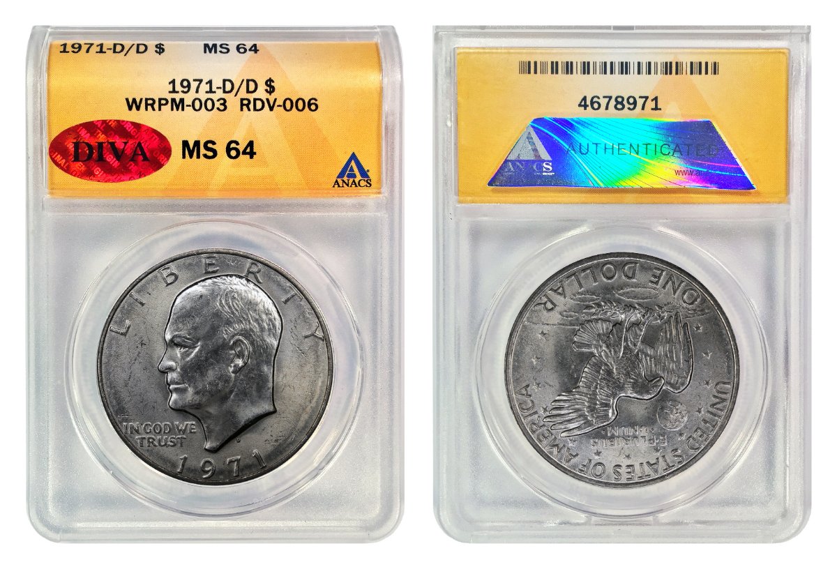 1971-D/D-RPM-Eisenhower-Dollar-ANACS-MS-64-With-3-D-Rendered-Animation